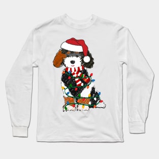 Cute Bernedoodle Wrapped In Christmas Lights Long Sleeve T-Shirt